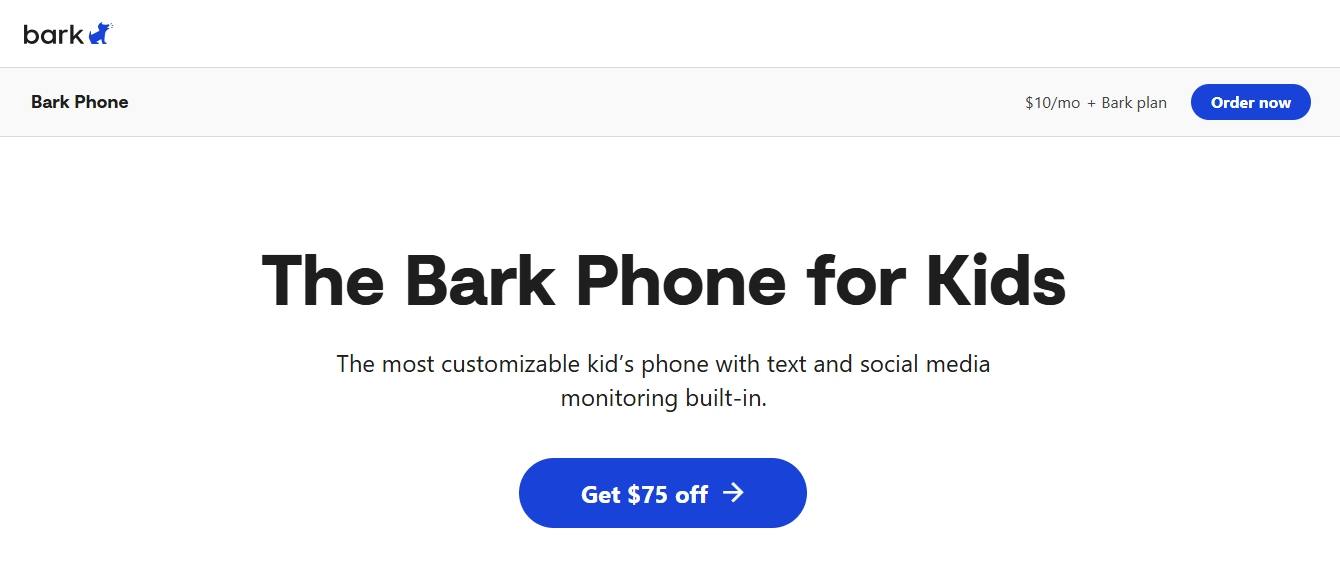 Screenshot of the Bark Phone Updated Lander hero section.