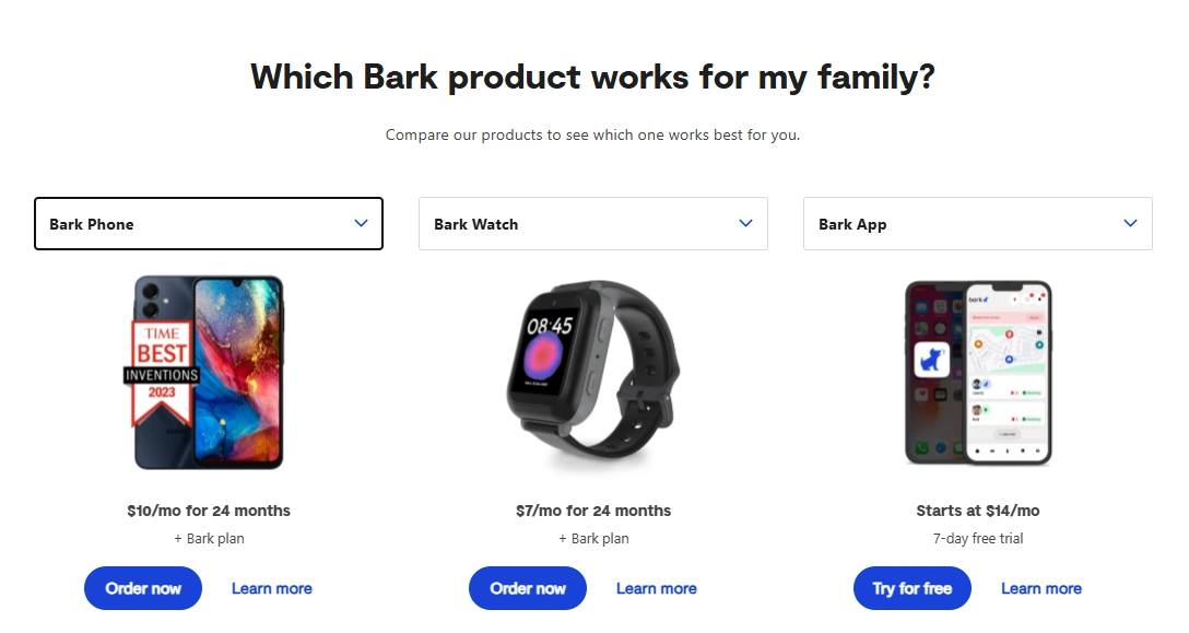 Screenshot of the Bark Products & Pricing Page hero section.