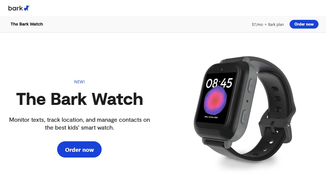 Screenshot of the Bark Watch landing page hero section.