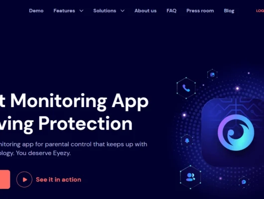 Screenshot of the Eyezy Default URL landing page hero section.