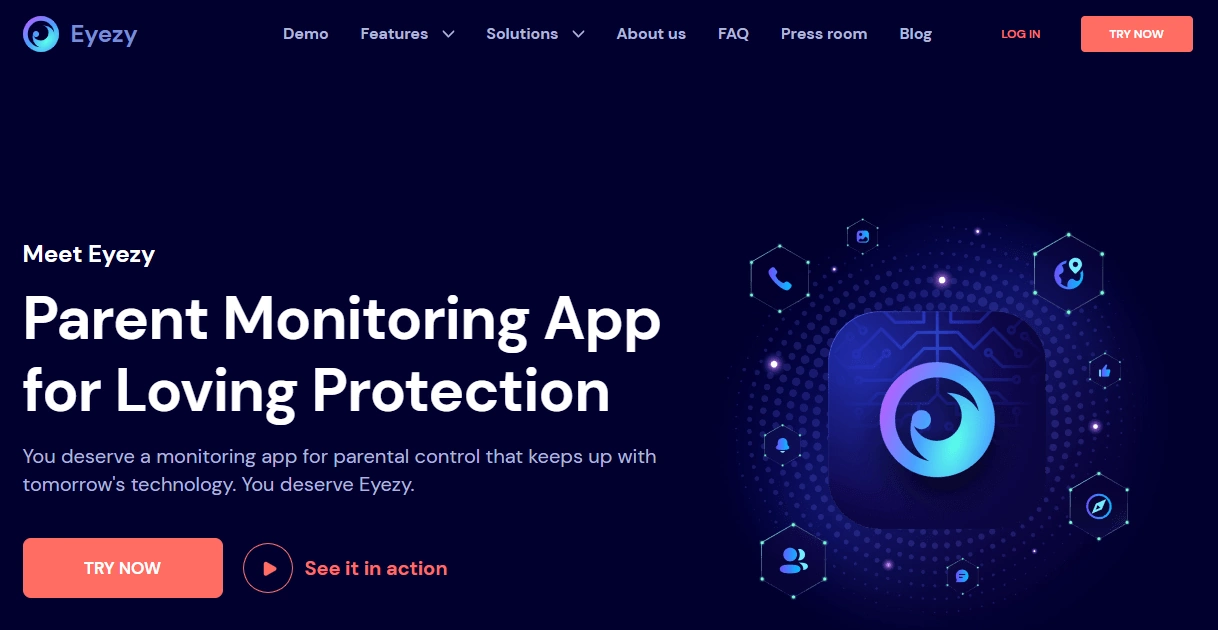 Screenshot of the Eyezy Default URL landing page hero section.