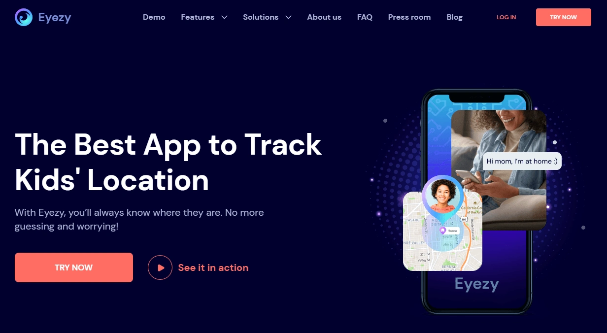 Screenshot of the Eyezy GPS Tracking landing page hero section.