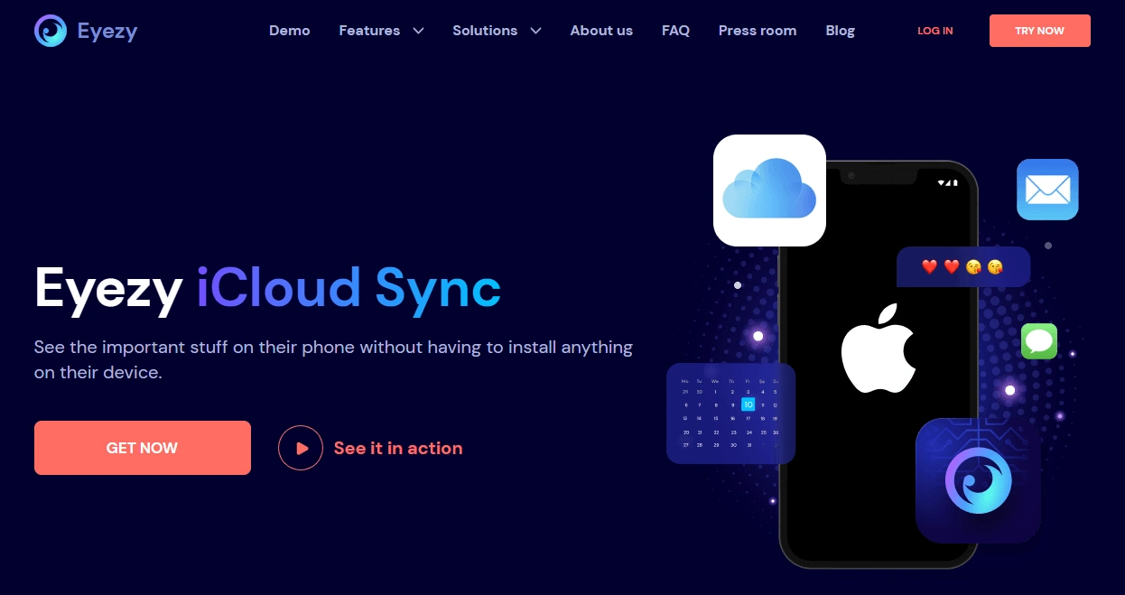 Screenshot of the Eyezy iCloud sync without touching landing page hero section.
