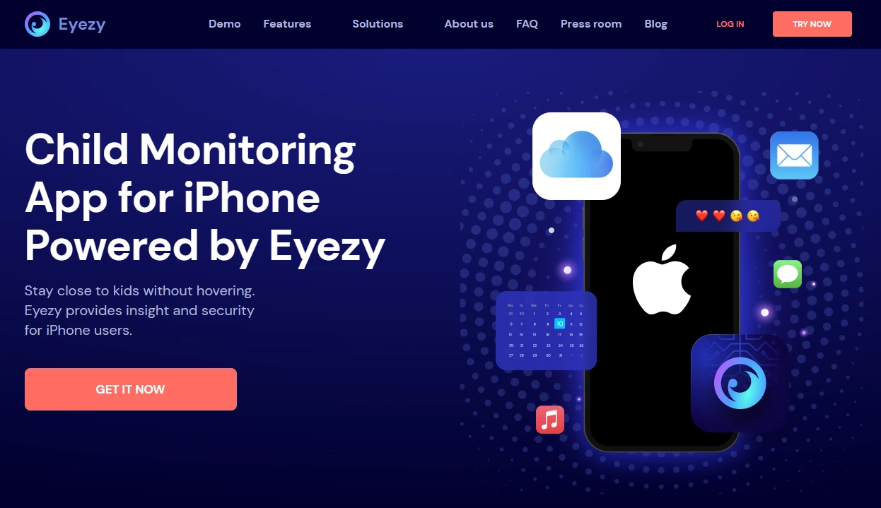 Screenshot of the Eyezy iPhone landing page hero section.