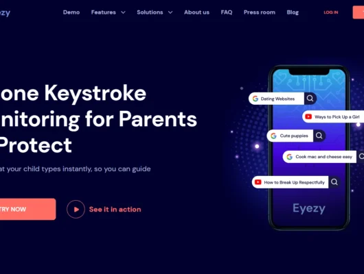 Screenshot of the Eyezy Keylogger iPhone landing page hero section.