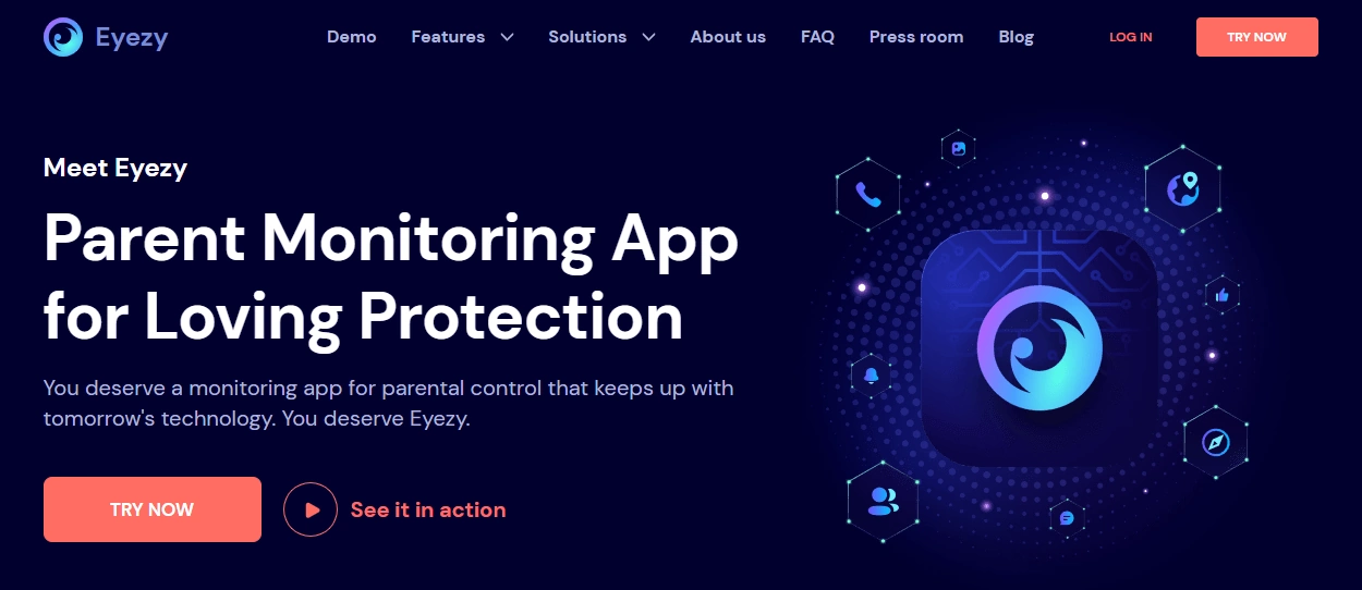 Screenshot of the Eyezy Parental Control landing page hero section.