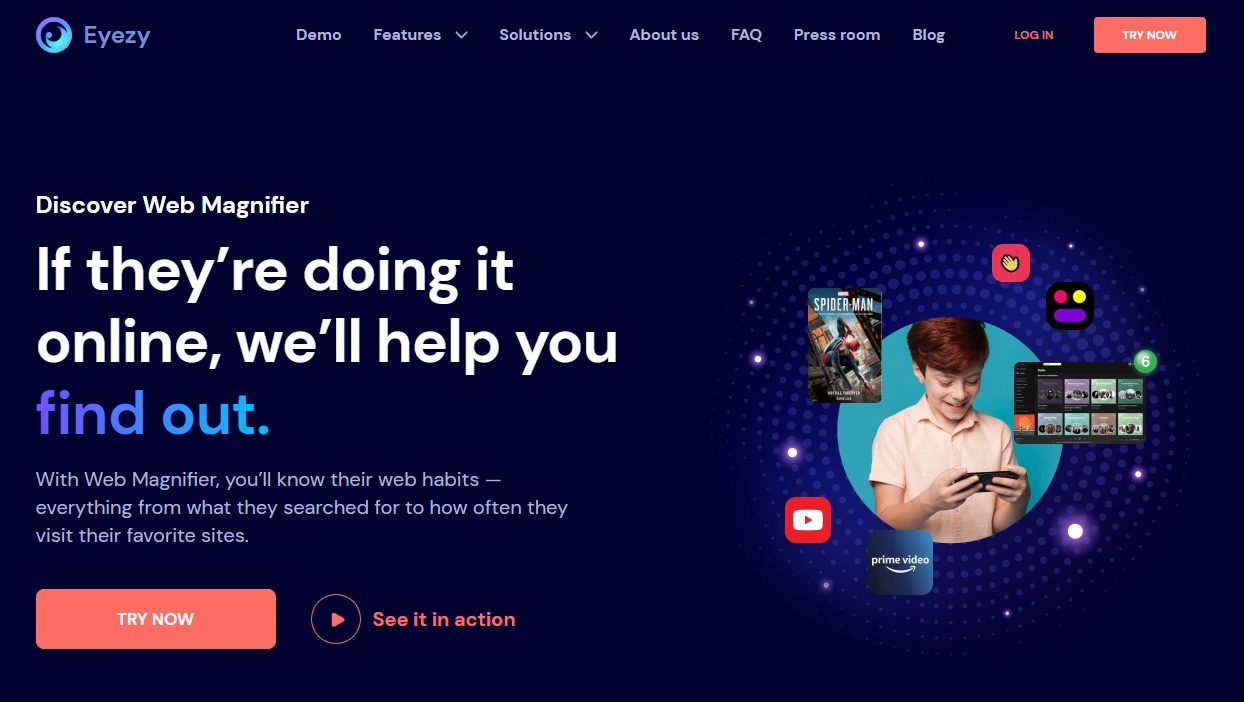 Screenshot of the Eyezy Web Magnifier landing page hero section.