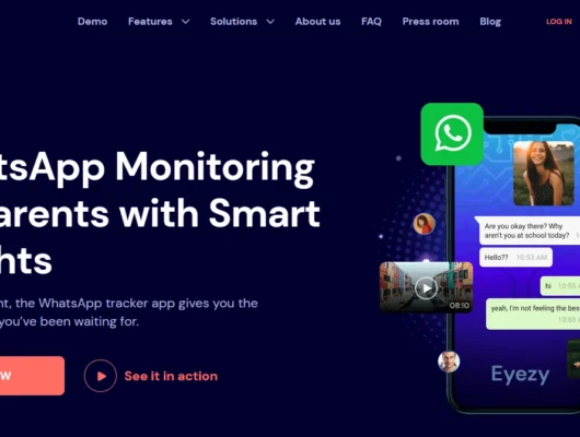 Screenshot of the Eyezy WhatsApp landing page hero section.