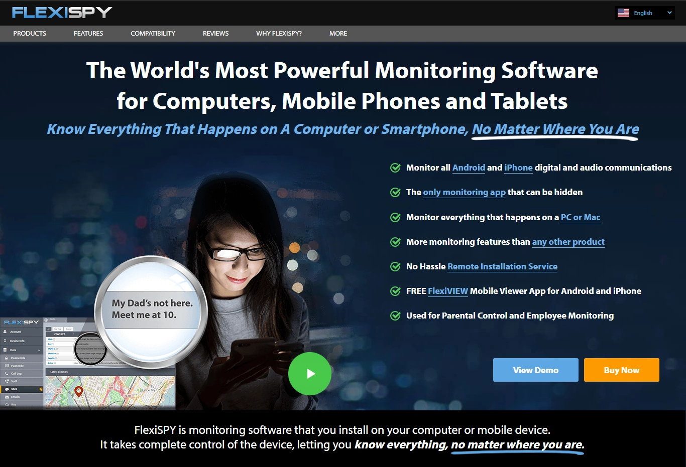 Screenshot of the FlexiSPY Products landing page hero section.