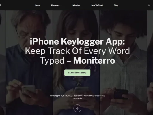 Screenshot of the Moniterro Keylogger landing page hero section.