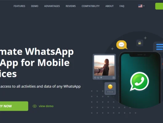 Screenshot of the mSpy WhatsApp Tracking landing page hero section.