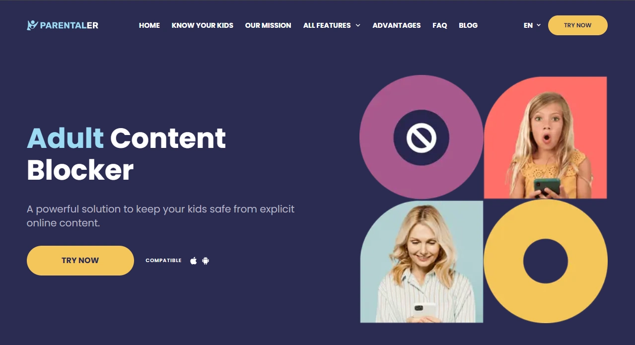 Screenshot of the Parentaler Porn Blocker landing page hero section.