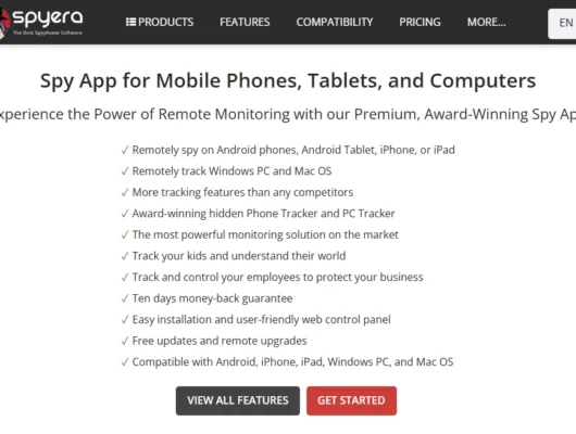 Screenshot of the Spyera phone monitoring landing page hero section.