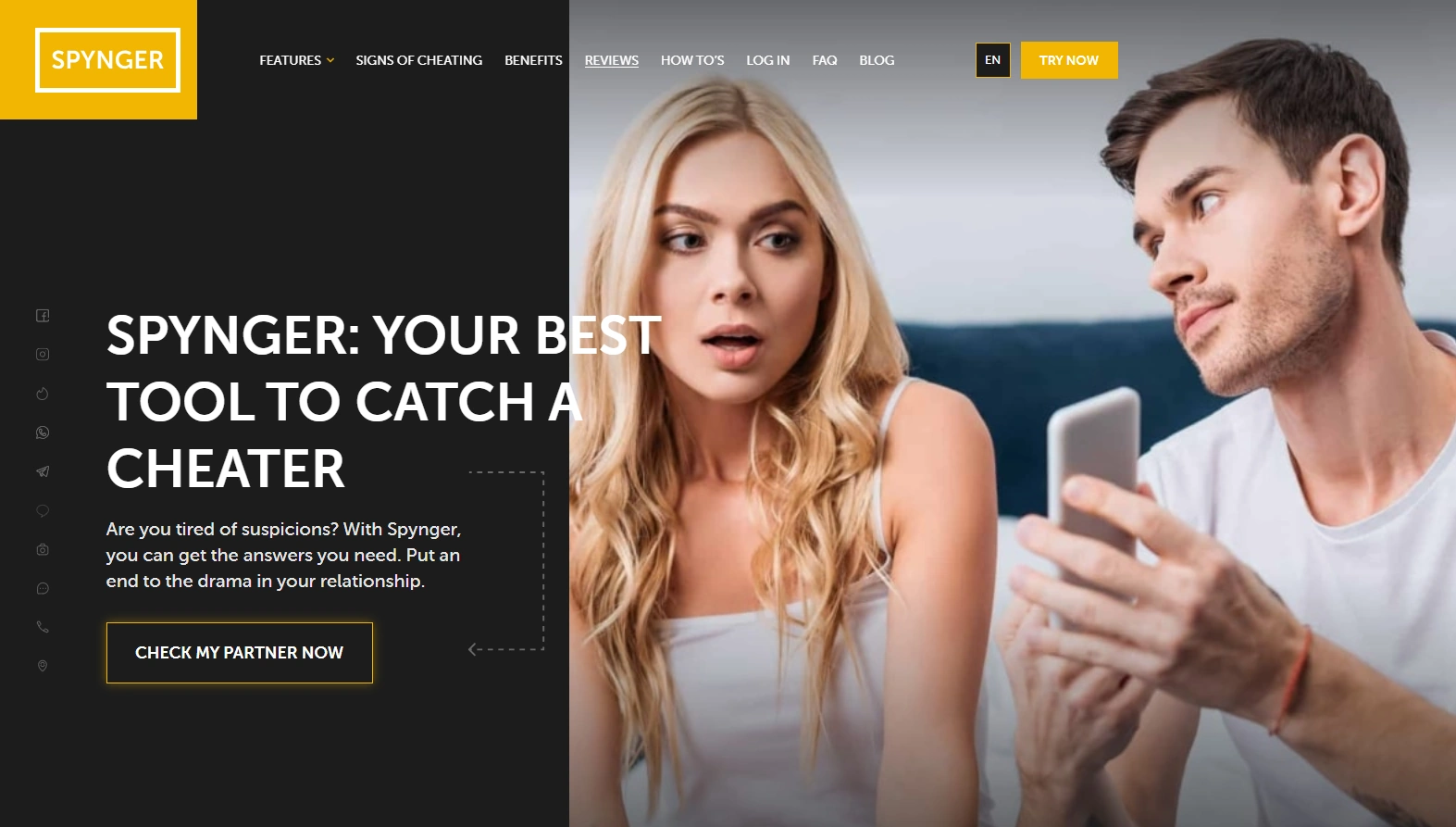 Screenshot of the Spynger Default URL landing page hero section.