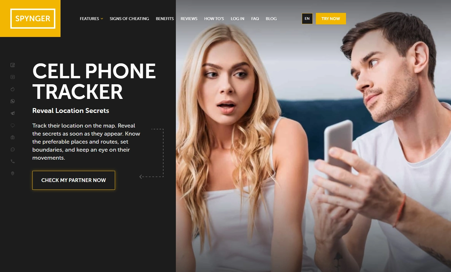 Screenshot of the Spynger GPS Tracker landing page hero section.