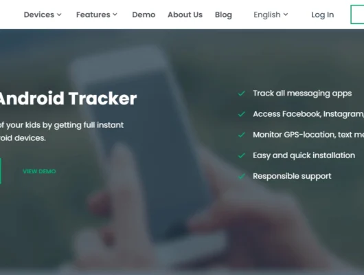 Screenshot of the uMobix Android Tracker landing page hero section.