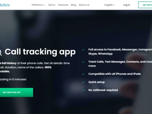 Screenshot of the uMobix Call Spy landing page hero section.