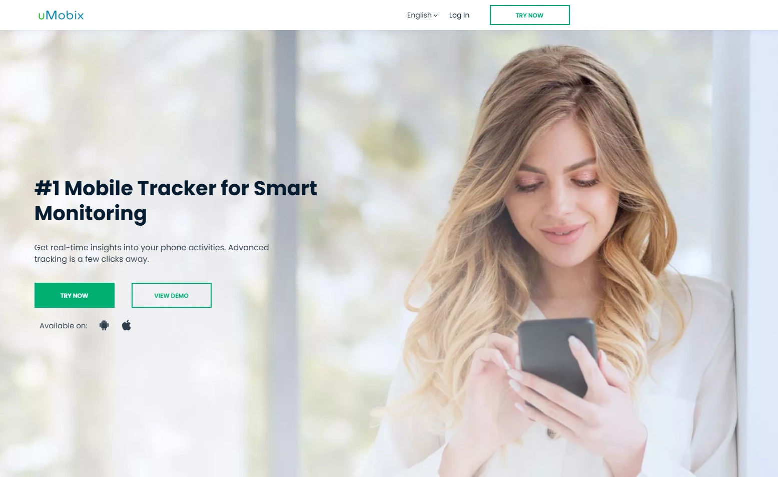 Screenshot of the uMobix Default URL landing page hero section.