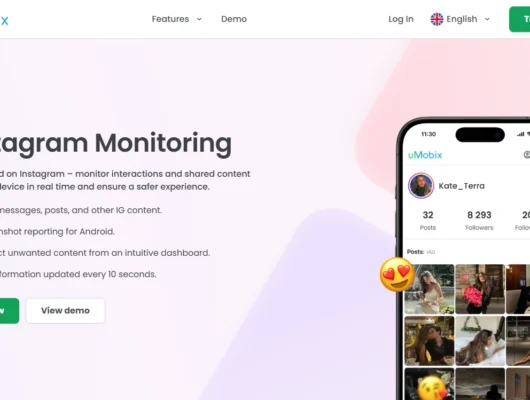 Screenshot of the uMobix Instagram Monitoring landing page hero section.