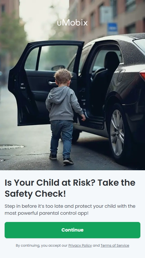 Screenshot of the uMobix QUIZ Mobile Parental Control landing page hero section.