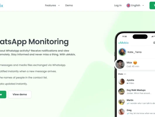 Screenshot of the uMobix WhatsApp Monitoring landing page hero section.